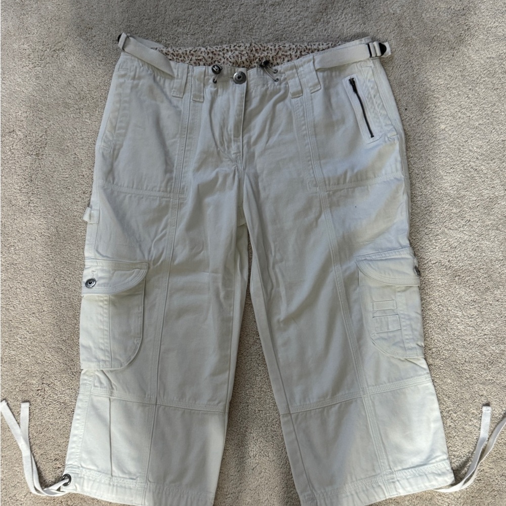 Ruff Hewn White Cargo Capris Relaxed Fit